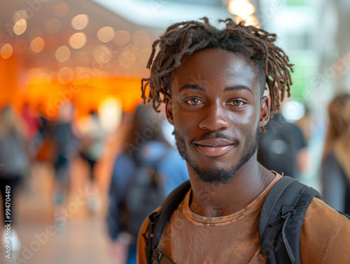Male college student in dining hall on college campus
