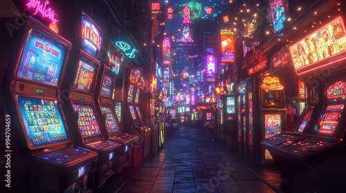 Neon Cityscape: A Futuristic Arcade Alley