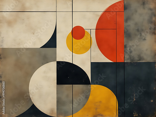 Cubism-Inspired Abstract Geometric Background with Earthy Tones and Rough Textures