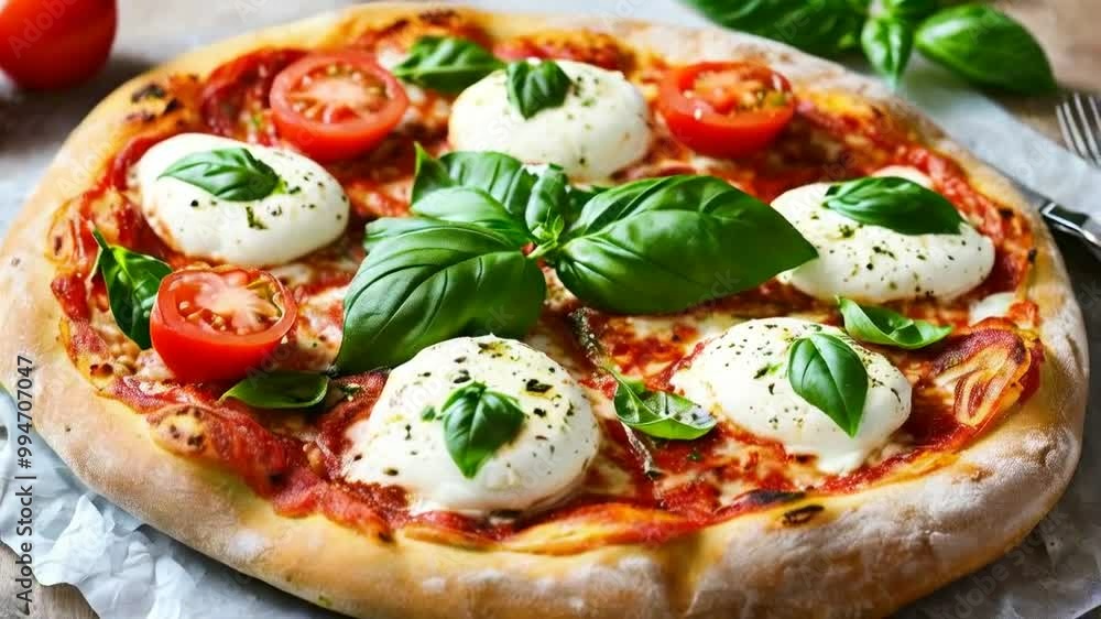 Picture a Neapolitan pizza topped with San Marzano tomatoes, fresh mozzarella, and basil. Picture a Neapolitan pizza topped with San Marzano tomatoes, fresh mozzarella, and basil.