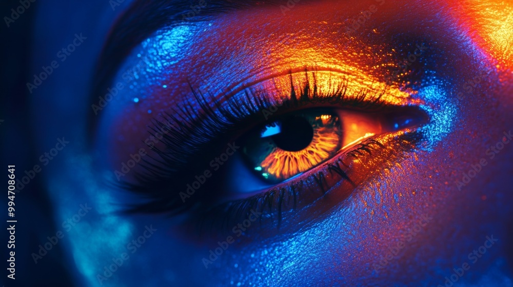 Close-up of a Human Eye with Blue and Orange Makeup Close-up of a Human Eye with Blue and Orange Makeup