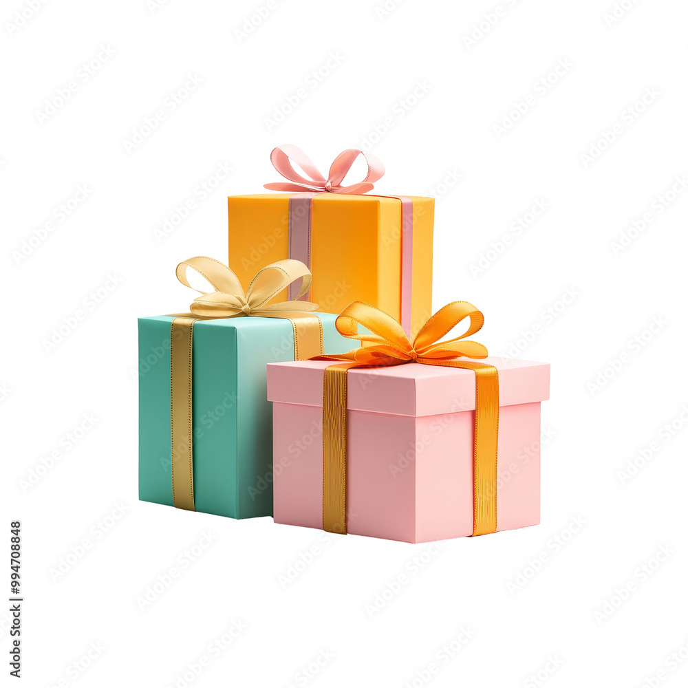 Obraz premium Stack of Colorful Gift Boxes with Gold Ribbons