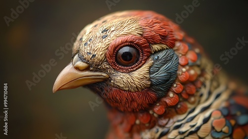 Close-Up Portrait of a Colorful Bird with Intricate Feathers