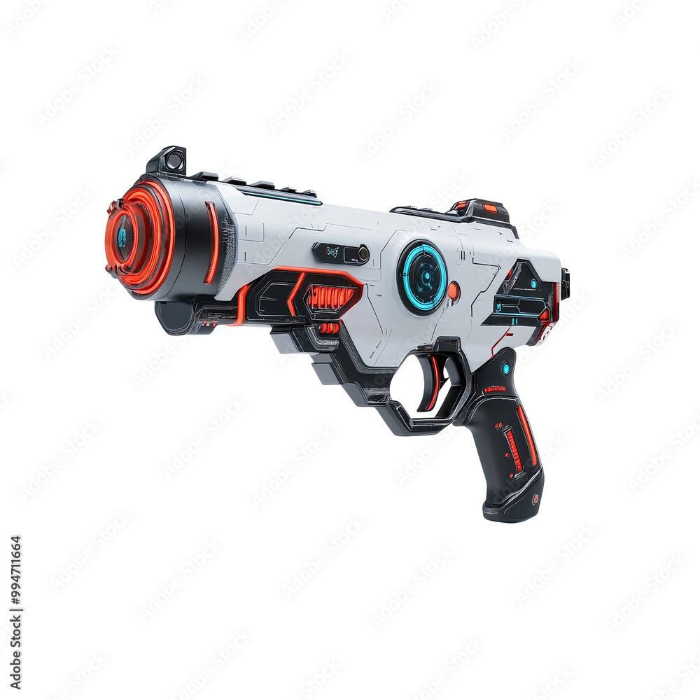 Futuristic Sci-Fi Pistol with Red and Blue Lights Futuristic Sci-Fi Pistol with Red and Blue Lights