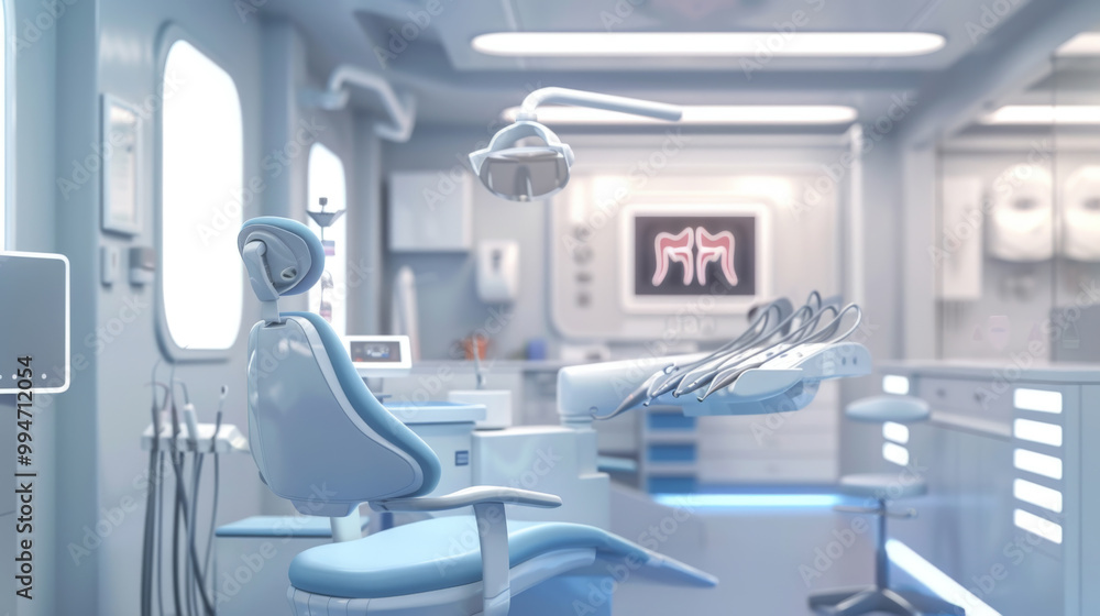 Modern dental clinic interior with futuristic equipment Modern dental clinic interior with futuristic equipment