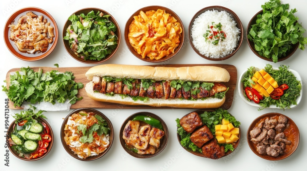 Vietnamese Style Pork Sandwich with Sides and Garnishes Vietnamese Style Pork Sandwich with Sides and Garnishes