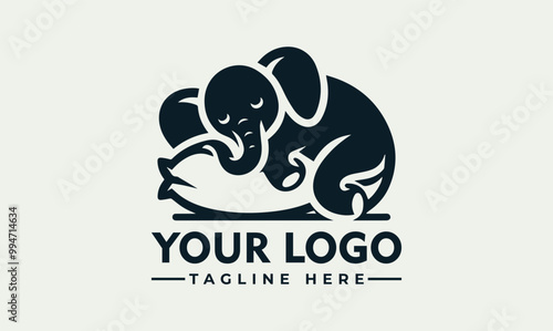 Sleeping elephant vector logo lying on a pillow. Suitable for childrens books, wildlife magazines, educational materials, and travel brochures.