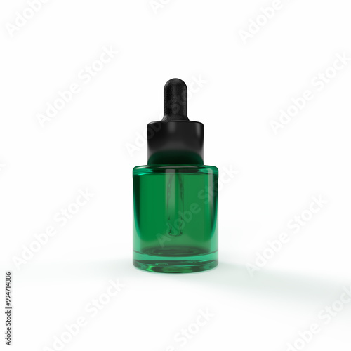 Green Glass Dropper Bottle isolated. 3D rendering