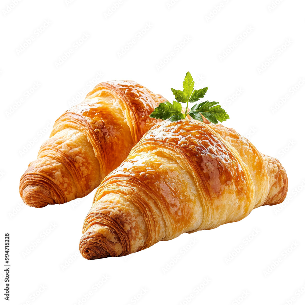 Two Freshly Baked Croissants with Parsley Two Freshly Baked Croissants with Parsley