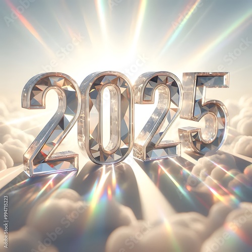 Sparkling Translucent Crystal Numbers 2025 Radiating in the Sunlight
