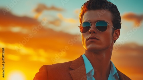 Stylish Young Man at Sunset photo