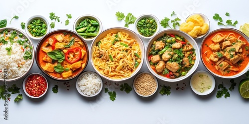 Assortment of Thai Cuisine Dishes and Side Dishes