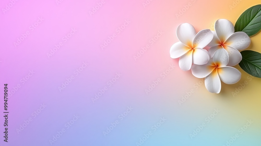 White Plumeria Flowers on Pastel Gradient Background Floral Design Copy Space White Plumeria Flowers on Pastel Gradient Background Floral Design Copy Space
