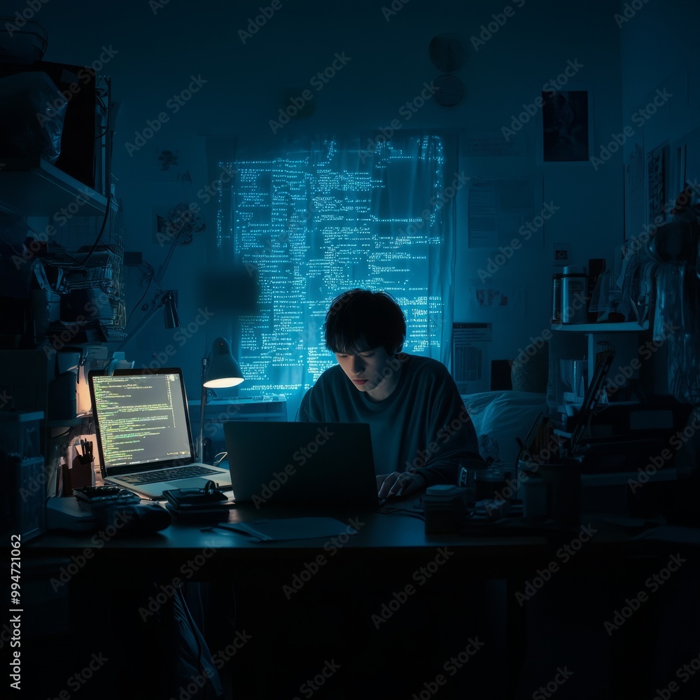 Focused Programmer in Dark Room Focused Programmer in Dark Room