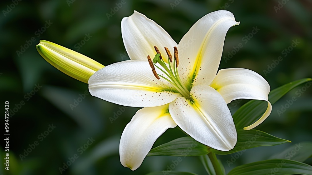 Obraz premium White Lily Flower Close Up Delicate Petals Soft Lighting Floral Background