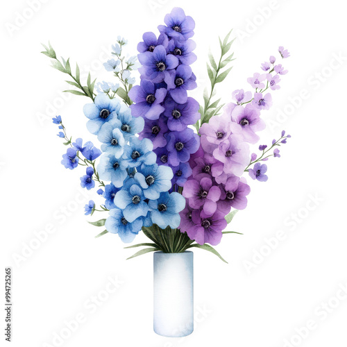 Stunning Vibrant Purple and Blue Floral Bouquet Arrangement in White Ceramic Vase Elegant Romantic Floral Decor for Weddings Anniversaries or Mother s Day Gifts photo