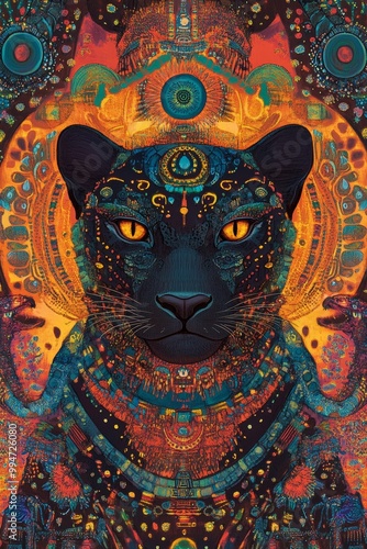 Aztec Black Jaguar God Patterns in Psychedelic Cosmos and Rituals