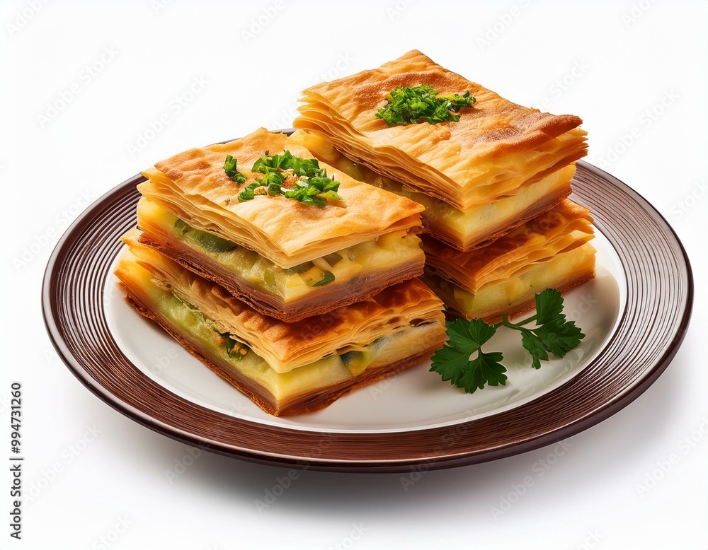 Martabak on plate isolated on white background Martabak on plate isolated on white background