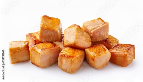 roasted chicken cubes isolated on white background