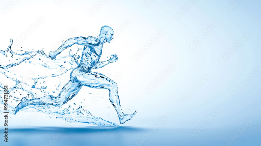 Silhouette of man from water. Water in the form of a running athlete. Concept of energy in life, healthy lifestyle Silhouette of man from water. Water in the form of a running athlete. Concept of energy in life, healthy lifestyle
