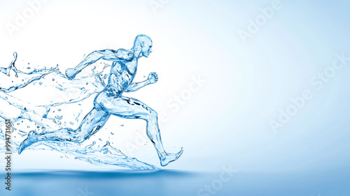 Silhouette of man from water. Water in the form of a running athlete. Concept of energy in life, healthy lifestyle