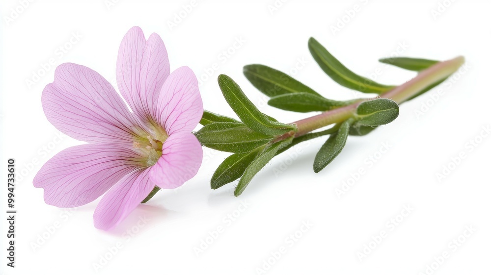 Obraz premium A pink flower with green leaves