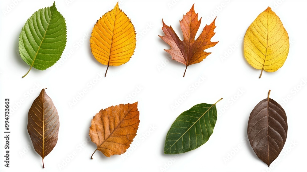Obraz premium A collection of leaves in various colors, including green, yellow, and brown