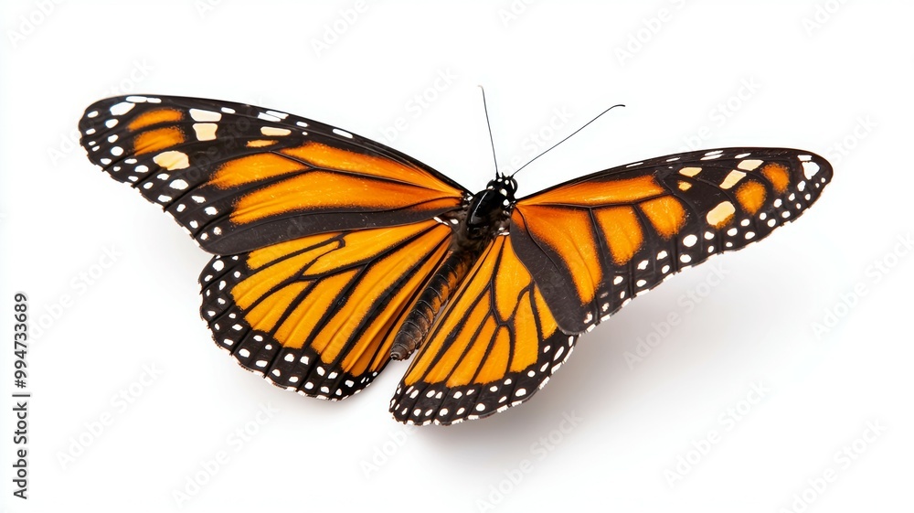 Fototapeta premium A butterfly with orange wings is on a white background