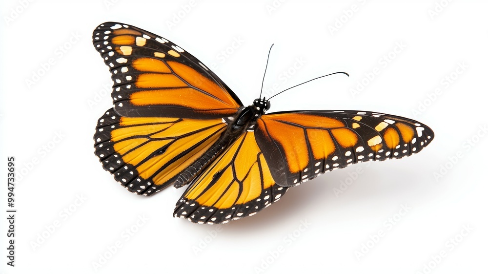 Fototapeta premium A butterfly with orange wings is flying in the air