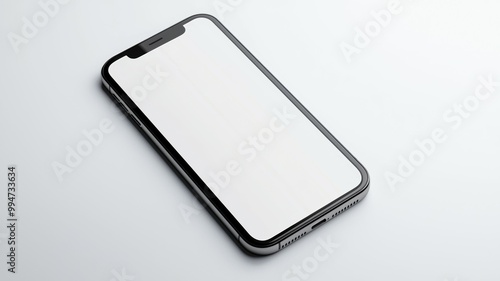 A phone with a white screen sits on a white background photo