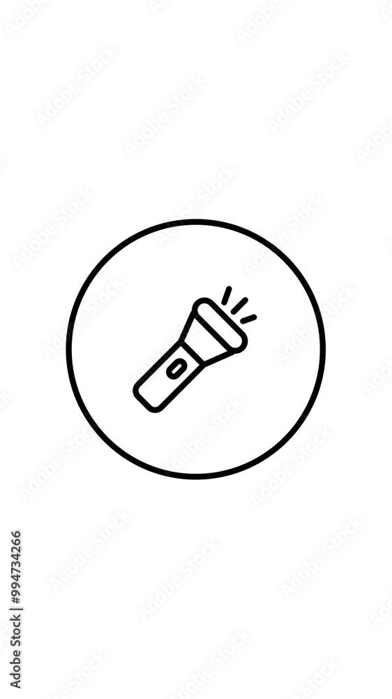 Flashlight line icon outline in circle, for web use for lamp, light, flashlight sign, lighten, vertical video animation. Flashlight line icon outline in circle, for web use for lamp, light, flashlight sign, lighten, vertical video animation.