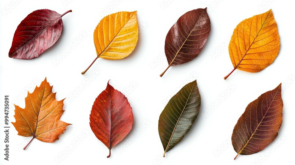 Fototapeta premium A collection of autumn leaves are shown in various stages of decay