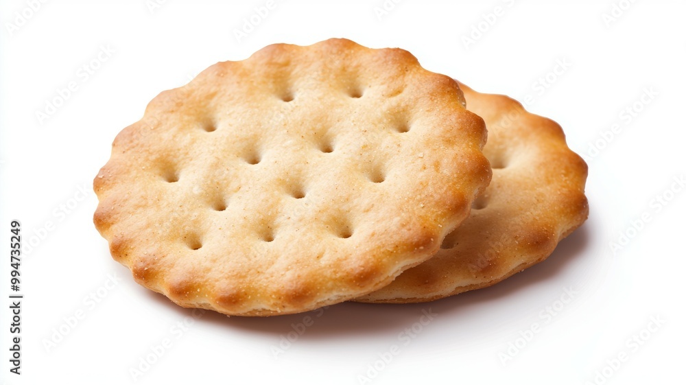 Two crackers with holes on top of a white background Two crackers with holes on top of a white background