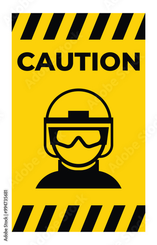 Safety Caution Sign with Helmeted Worker Icon