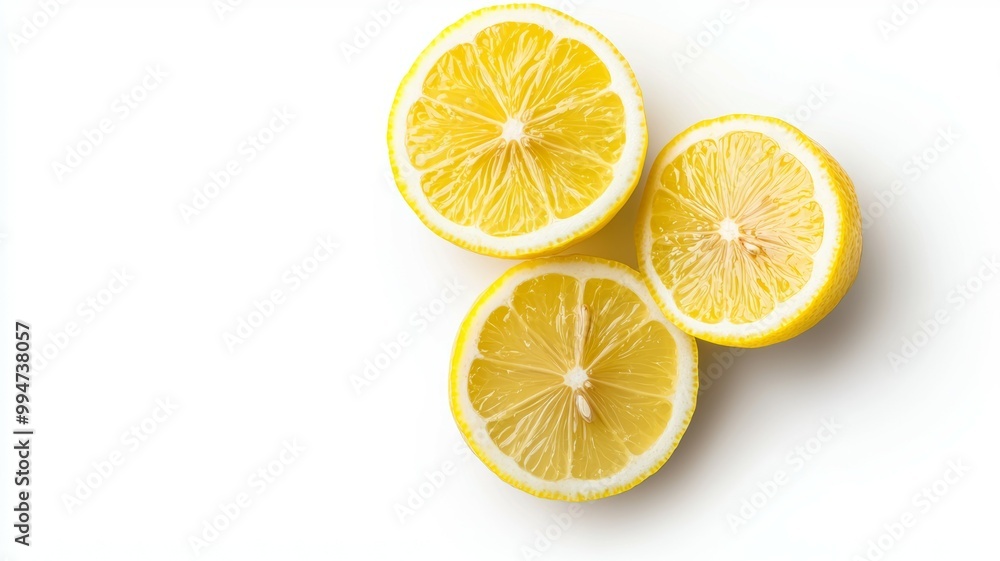 Three slices of lemon on a white background Three slices of lemon on a white background