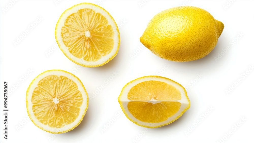 Three slices of lemon on a white background Three slices of lemon on a white background