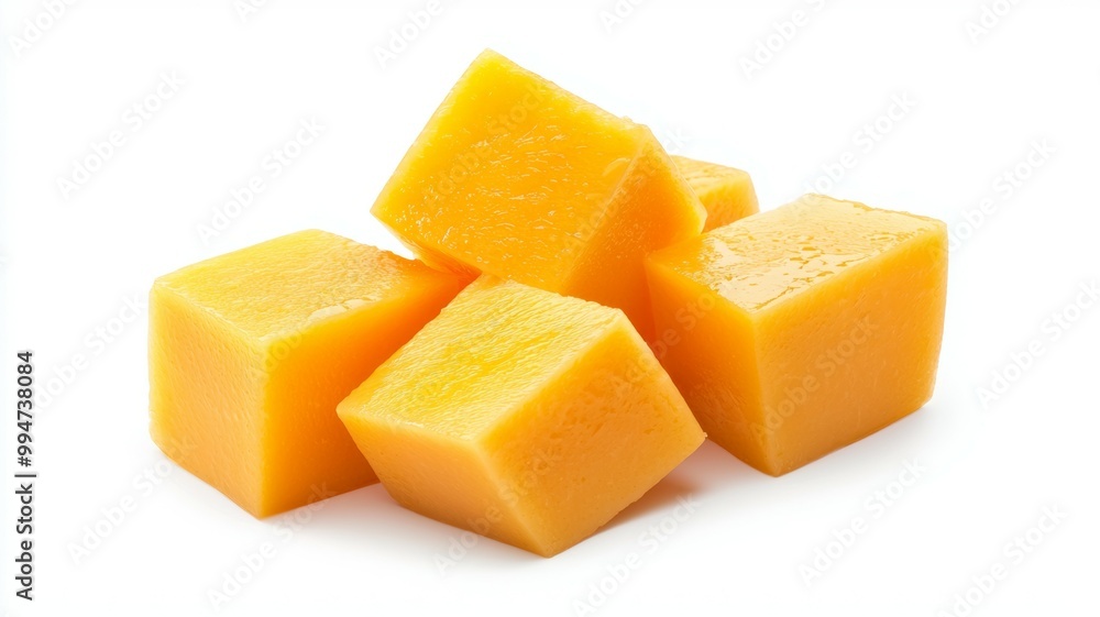 A pile of yellow cubes of fruit A pile of yellow cubes of fruit