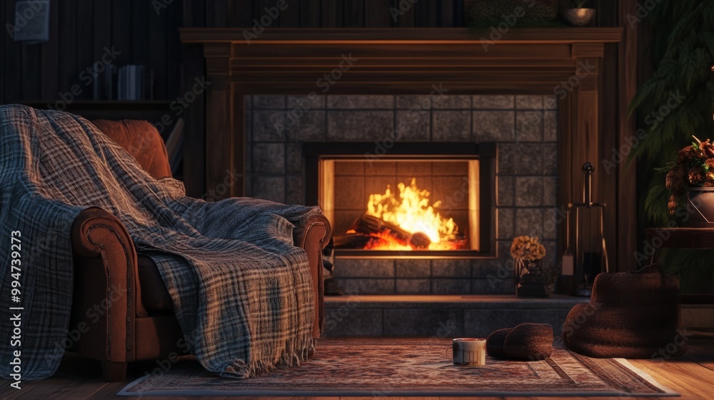 Warm living room with a large fireplace generative ai Warm living room with a large fireplace generative ai