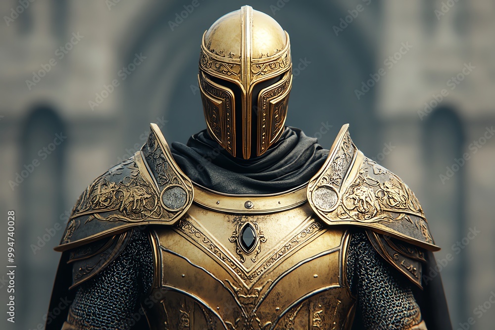 A majestic knight stands proudly in ornate armor, embodying strength and valor against a mystical backdrop. A majestic knight stands proudly in ornate armor, embodying strength and valor against a mystical backdrop.