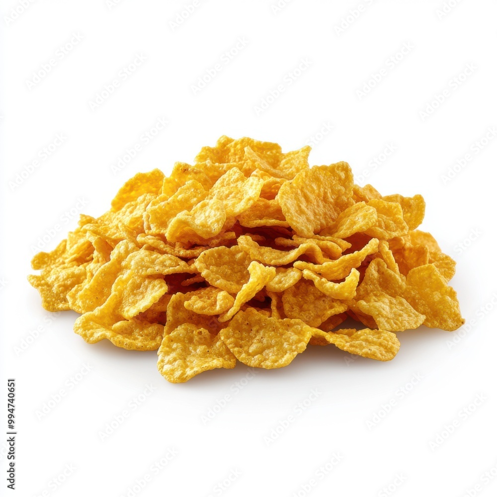 Pile of Crispy Cornflakes on White Background Pile of Crispy Cornflakes on White Background