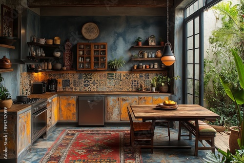 Wallpaper Mural Urban boho kitchen with eclectic furniture, colorful textiles. Torontodigital.ca