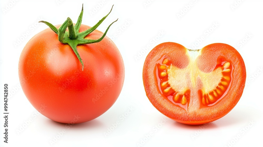 A tomato is shown in two different views A tomato is shown in two different views