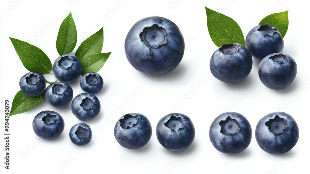 A collection of blueberries with leaves A collection of blueberries with leaves