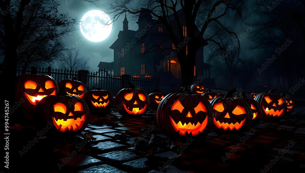 Fototapeta premium Night of Frights, The Enchanting Glow of Jack-o'-Lanterns_