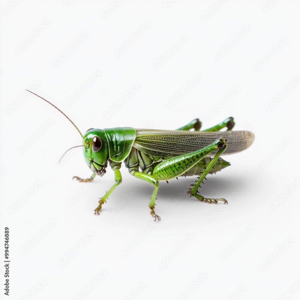 Green Grasshopper on a White Background Green Grasshopper on a White Background