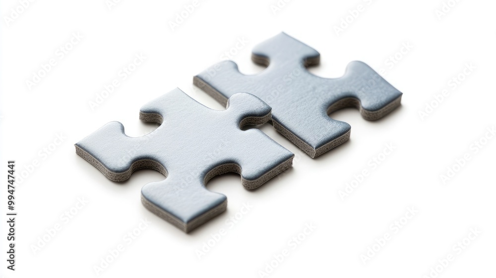 Obraz premium Two gray jigsaw puzzle pieces connected together on white background