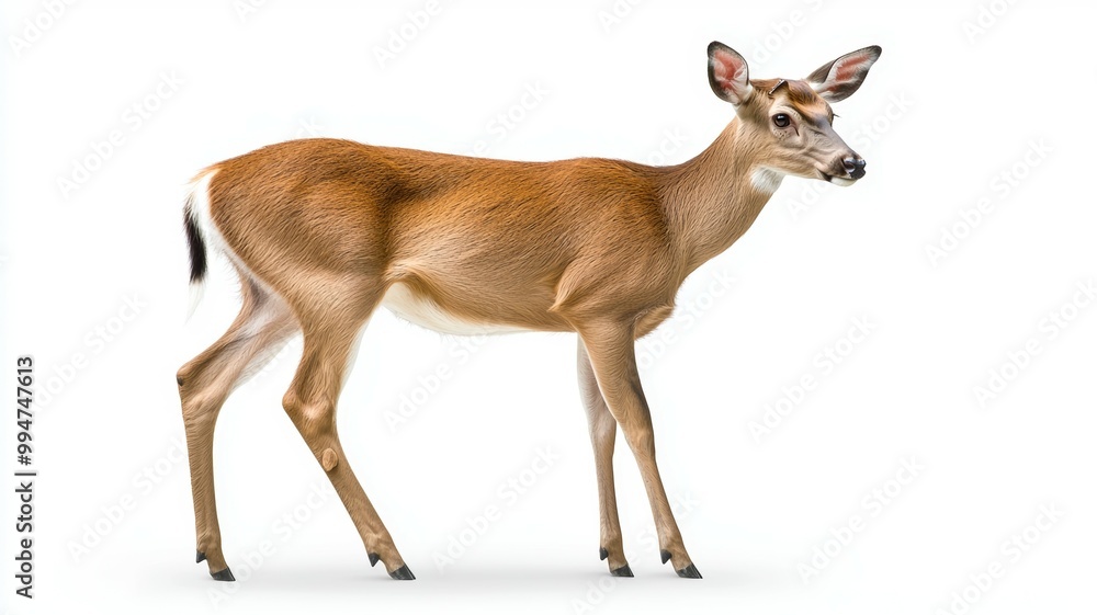Fototapeta premium A deer is walking on a white background