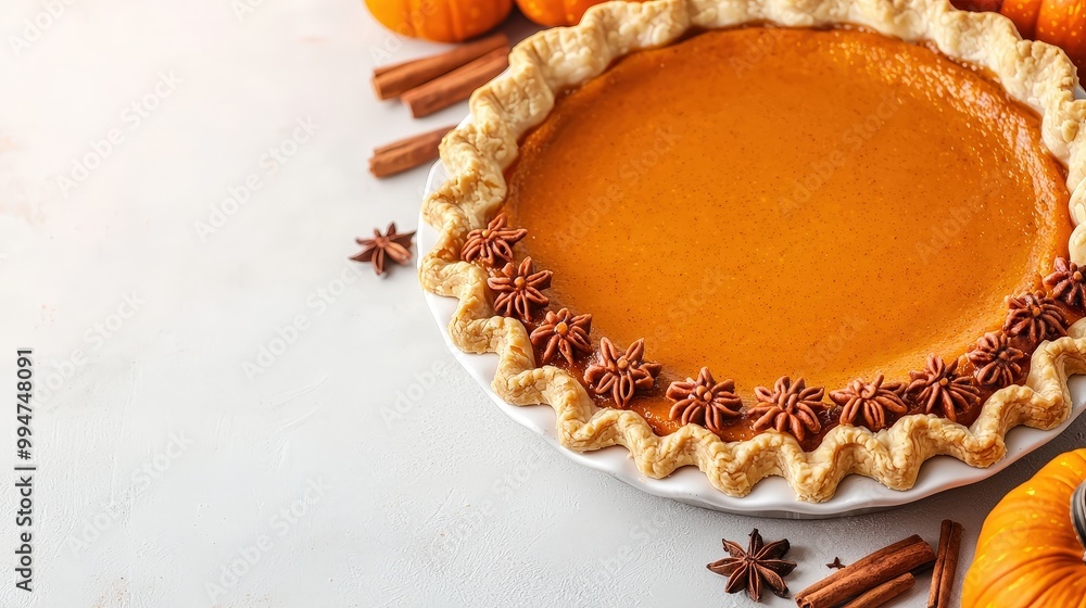 Delicious Homemade Pumpkin Pie with Autumn Spices and Decorated Crust Delicious Homemade Pumpkin Pie with Autumn Spices and Decorated Crust