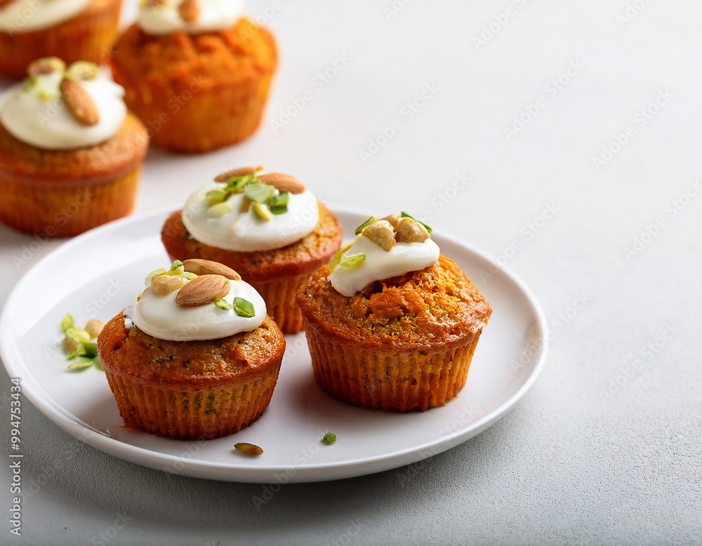 Homemade muffins with almond, pistachios and cream cheese, selective focus Homemade muffins with almond, pistachios and cream cheese, selective focus