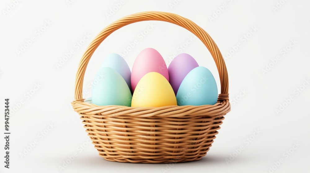 Colorful Easter eggs in a basket on a white background. Colorful Easter eggs in a basket on a white background.